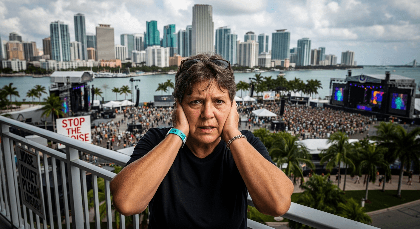 Editorial illustration: Downtown neighbors filed a lawsuit against Ultra Music Festival just one day before Miami commissioners una...