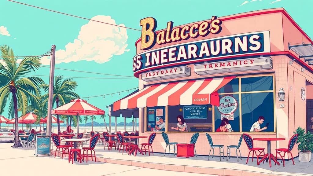 Editorial illustration: From Oliver's truffle mac to Buddy's gourmet burgers, discover Miami Beach's top-rated American dining spot...